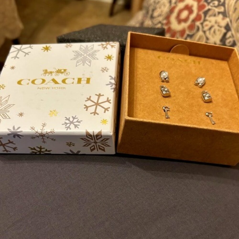 Coach Signature Lock Key Earrings Set Butterfly closure